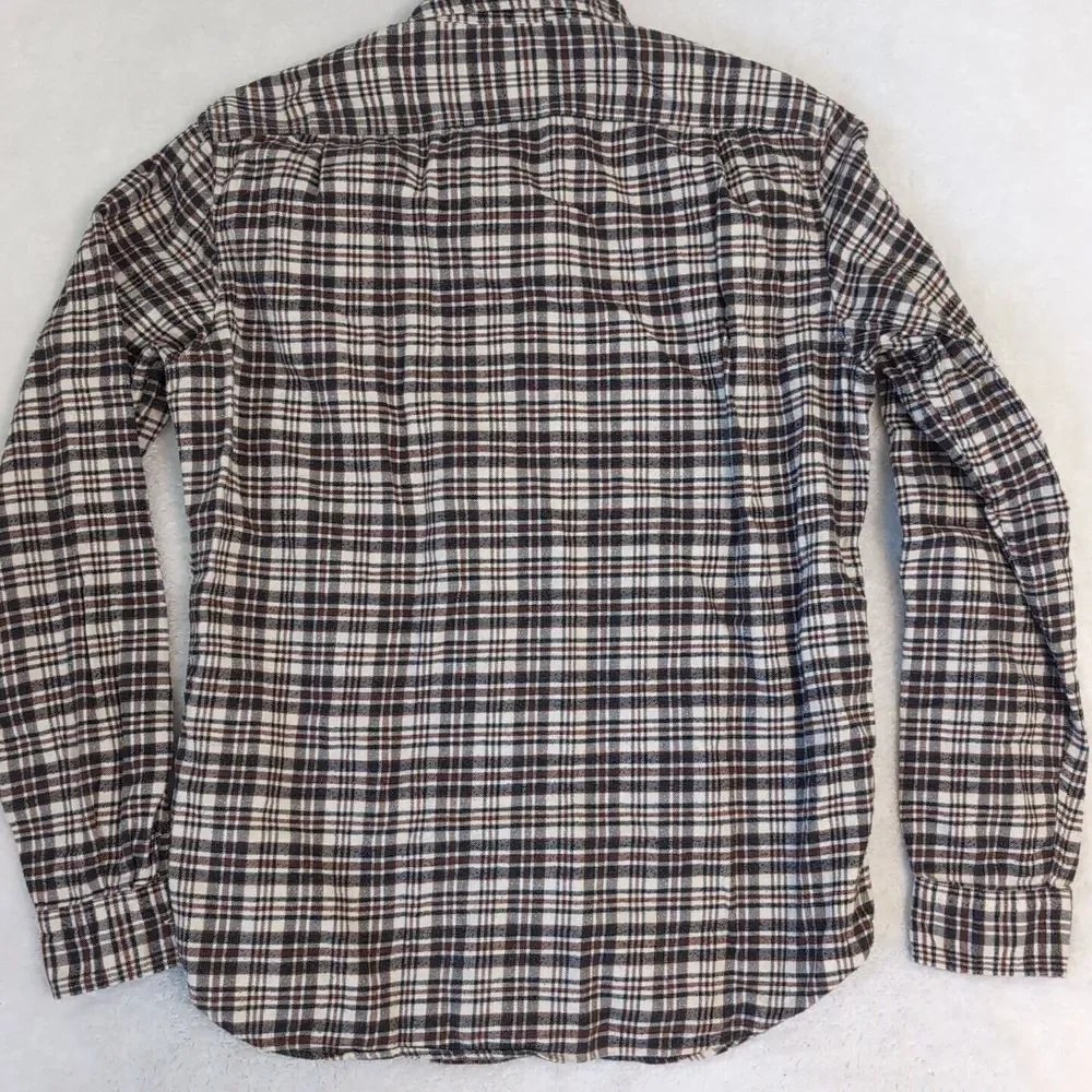 J.Crew Mercantile‎ Brushed Flannel Shirt Men's Medium Plaid Brown Double Pocket